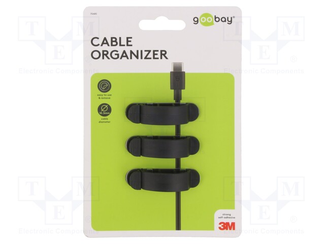Set of clips; black; Cable P-clips; 3pcs; triple,self-adhesive