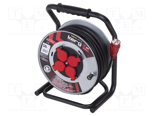 Extension lead; reel; Sockets: 4; rubber; black; 3x1,5mm2; 50m; 16A