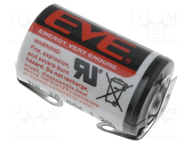 Battery: lithium; 3.6V; 1/2AA,1/2R6; soldering lugs; Ø14.5x25.4mm