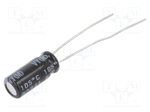 Capacitor: electrolytic; THT; 47uF; 35VDC; Ø5x11mm; Pitch: 4mm; ±20%
