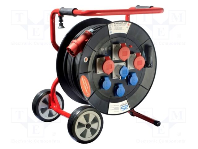 Extension lead; 5G2.5mm2; Sockets: 7; rubber; black; 40m; 16A