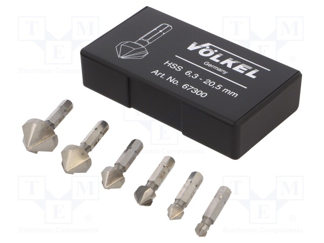 Countersink; Mat: HSS; 6.3mm,8.3mm,10.4mm,12.4mm,16.5mm,20.5mm