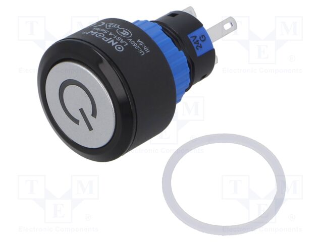 Switch: push-button; Pos: 2; SPDT; 0.5A/220VAC; 1A/24VDC; ON-(ON)