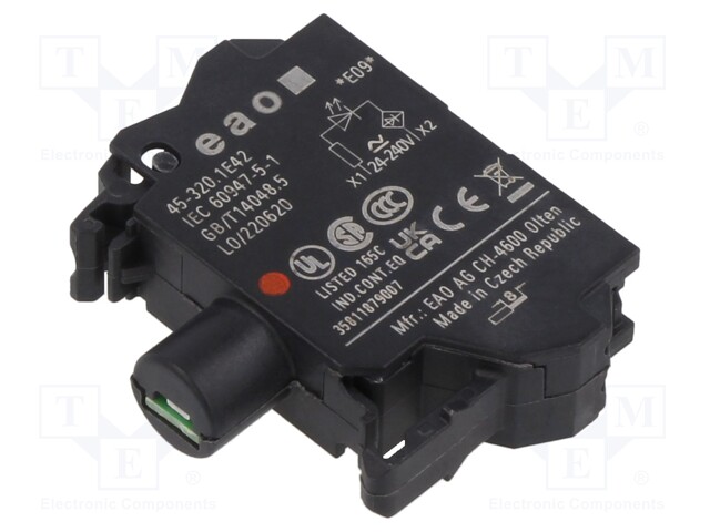 Illuminating unit; 22mm; 45; front fixing; 24÷240VAC; Colour: red