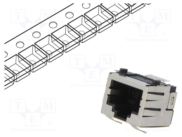 Socket; RJ45; PIN: 8; Cat: 5; Layout: 8p8c; SMT; horizontal