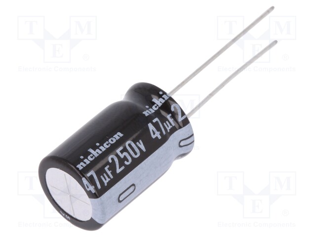 Capacitor: electrolytic; THT; 47uF; 250VDC; Ø12.5x20mm; Pitch: 5mm