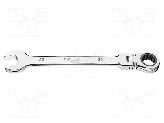 Wrench; combination spanner,with ratchet,with joint; 32mm