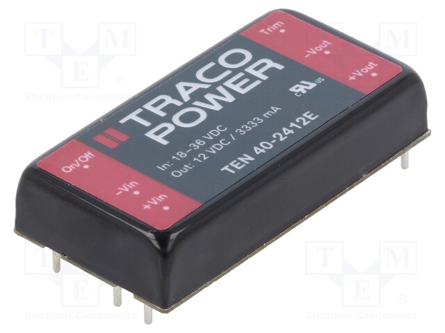 Converter: DC/DC; 40W; Uin: 18÷36V; 12VDC; Iout: 3333mA; 2"x1"; 34g