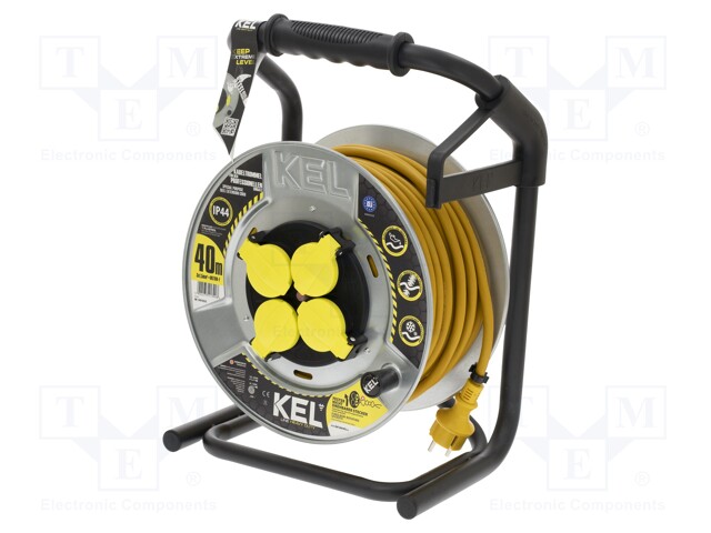 Extension lead; reel,with non-rotating sockets; Sockets: 4; 40m