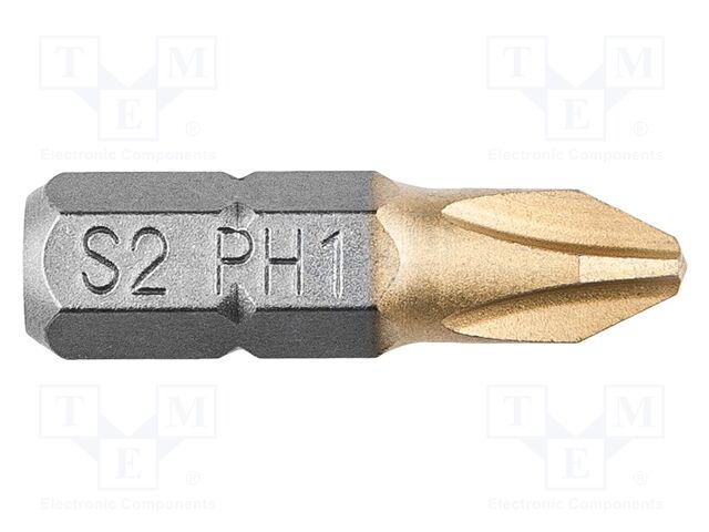 Screwdriver bit; Phillips; PH1; 1/4"; Overall len: 25mm; 2pcs.
