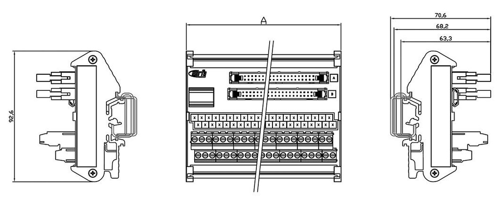 Transition module; Temp: -20÷60°C; W: 71mm; D: 70.6mm; H: 92.6mm