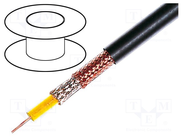 Wire: coaxial; RG6AU; solid; steel,copper plated; PVC; black; 100m