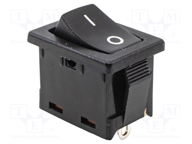 ROCKER; SPST-NO; Pos: 2; ON-OFF; 8A/250VAC; black; none; Body: black
