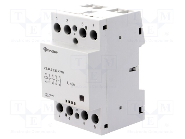 Relay: installation; monostable; NC + NO x3; Ucoil: 230VAC; 40A