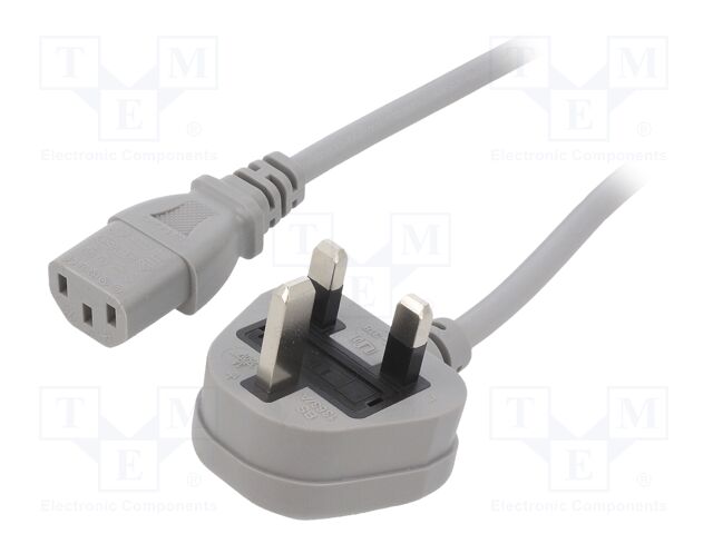 Cable; BS 1363 (G) plug,IEC C13 female; PVC; 5m; grey; 3x1mm2; 3A