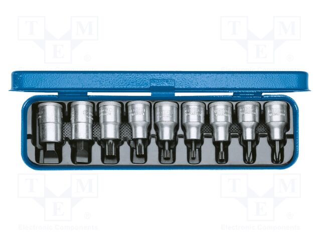 Kit: socket bits; box; Phillips,slot,XZN; Kit: socket bits; 1/2"