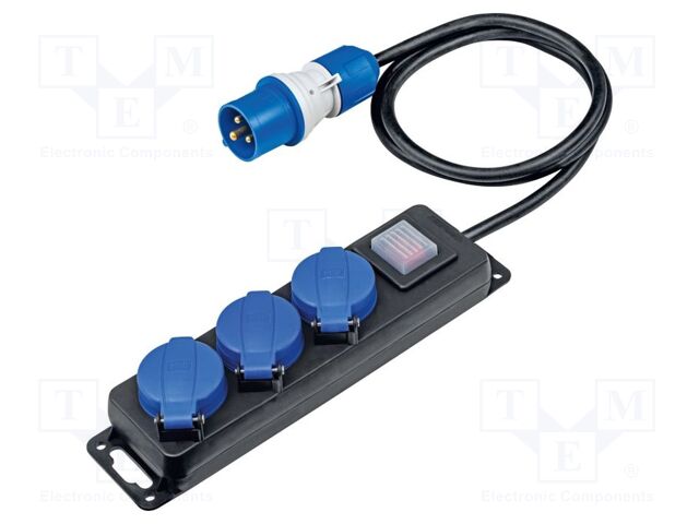 Extension lead; 3G1.5mm2; with flap; Sockets: 3; rubber; black