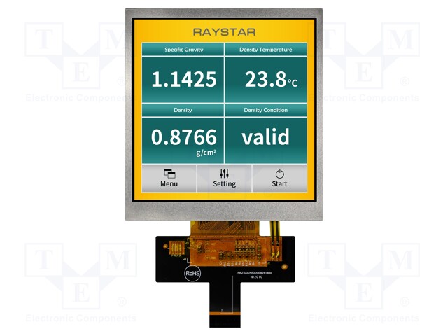 Display: TFT; 4"; 480x480; Illumin: LED; Dim: 75.5x82.95x4.77mm