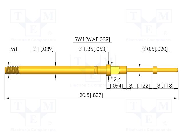 Test needle; Spring compression: 2.4mm; 3mm; 4A; CuBe; gold-plated