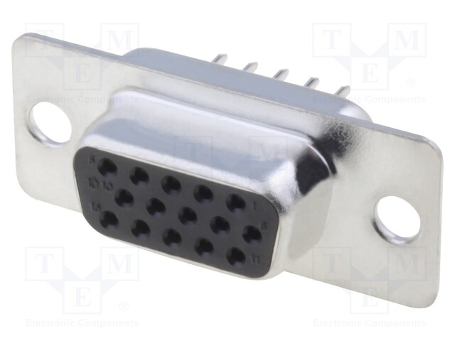D-Sub HD; PIN: 15; socket; female; straight; THT; gold-plated