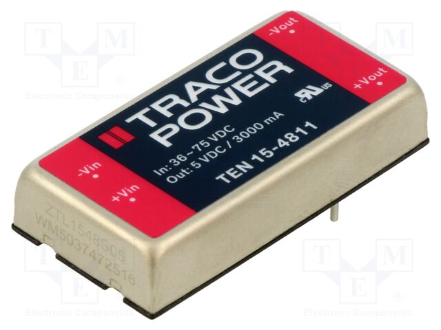 Converter: DC/DC; 15W; Uin: 36÷75V; 5VDC; Iout: 3000mA; 2"x1"; 27g