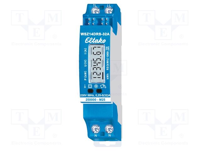 Single phase meter; for DIN rail mounting; 230VAC; IP20; Inom: 5A