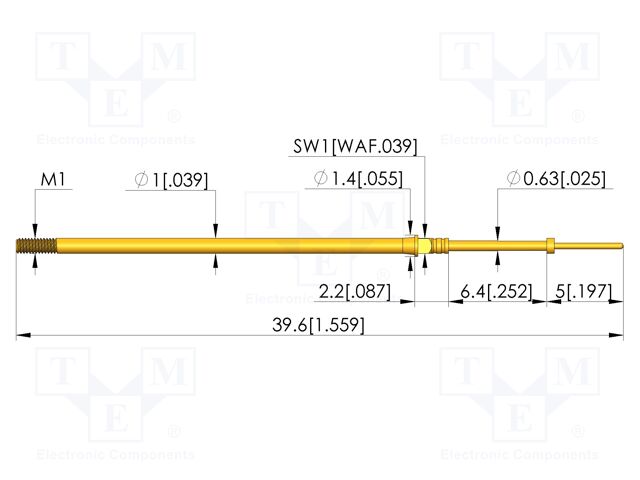 Test needle; Spring compression: 4.3mm; 6.35mm; 3A; CuBe; Ø: 0.4mm