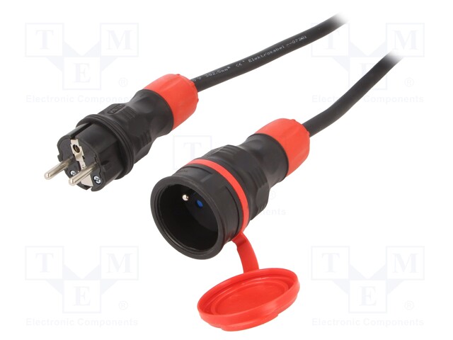 Extension lead; Sockets: 1; rubber; black; 3x1,5mm2; 20m; 16A