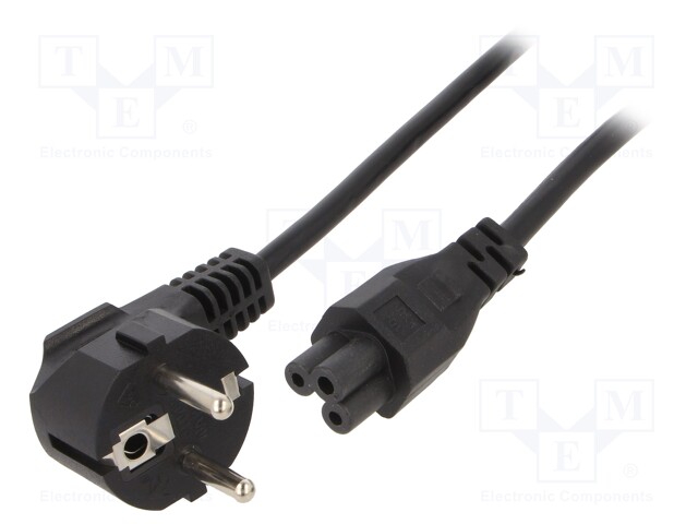 Cable; CEE 7/7 (E/F) plug angled,IEC C5 female; 1m; black; PVC