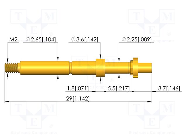 Test needle; Spring compression: 4mm; 5mm; 8A; CuBe; gold-plated