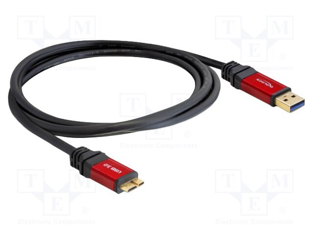 Cable; USB A plug,USB B micro plug; gold-plated; 2m; black; metal