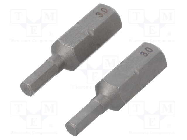 Screwdriver bit; Allen hex key; HEX 3mm; Overall len: 25mm; 2pcs.