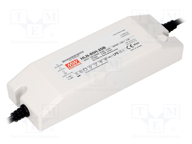 Power supply: switched-mode; LED; 80W; 20VDC; 17÷22VDC; 4A; IP64