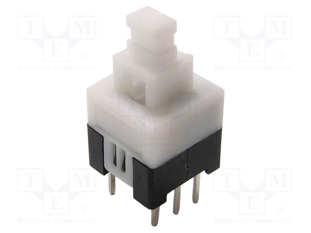 Switch: push-button; Pos: 2; DPDT; 0.1A/30VDC; Illumin: none; THT