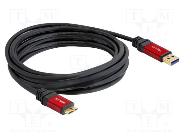 Cable; USB A plug,USB B micro plug; gold-plated; 5m; black; metal