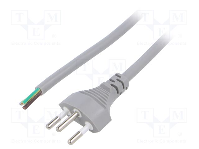 Cable; 3x1mm2; wires,SEV-1011 (J) plug; PVC; 1.8m; grey; 10A; 250V
