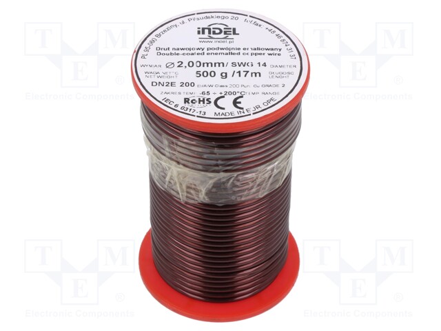 Coil wire; double coated enamelled; 2mm; 500g; -65÷200°C; Core: Cu