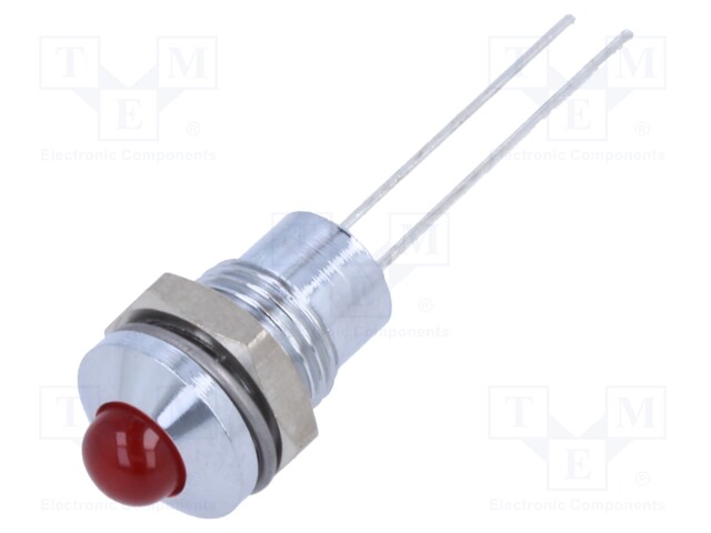 Indicator: LED; prominent; red; 2VDC; Ø8mm; 2pin; metal