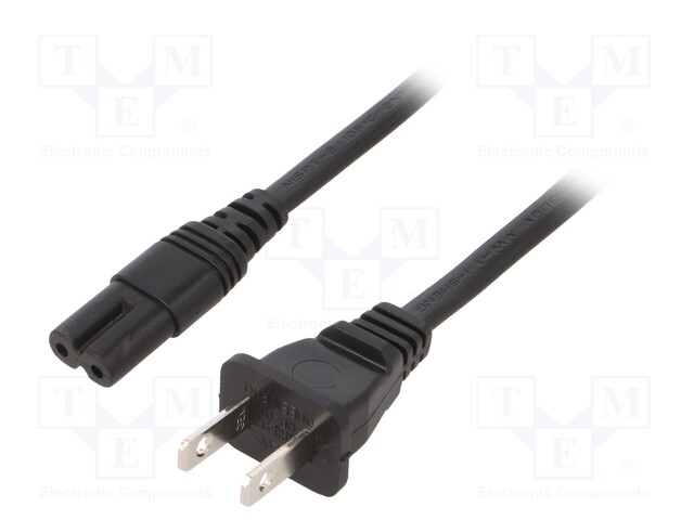 Cable; IEC C7 female,NEMA 1-15 (B) plug; 4m; black; PVC; 2x18AWG