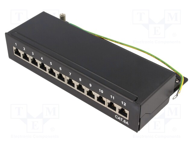 Patch panel; RJ45; Cat: 6a; Colour: black; IDC; surface-mounted