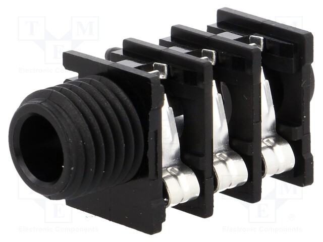 Socket; Jack 6,35mm; female; stereo; with triple switch; THT