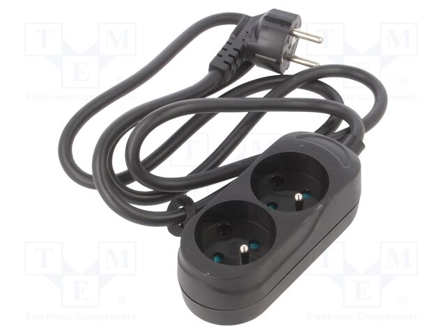 Extension lead; 3x1.5mm2; Sockets: 2; PVC; black; 1.5m; 16A