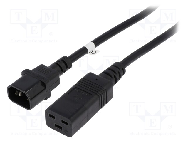 Cable; IEC C19 female,IEC C14 male; 2m; black; 3x1,5mm2; 10A; 250V