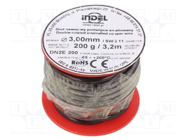 Coil wire; double coated enamelled; 3mm; 200g; -65÷200°C; Core: Cu