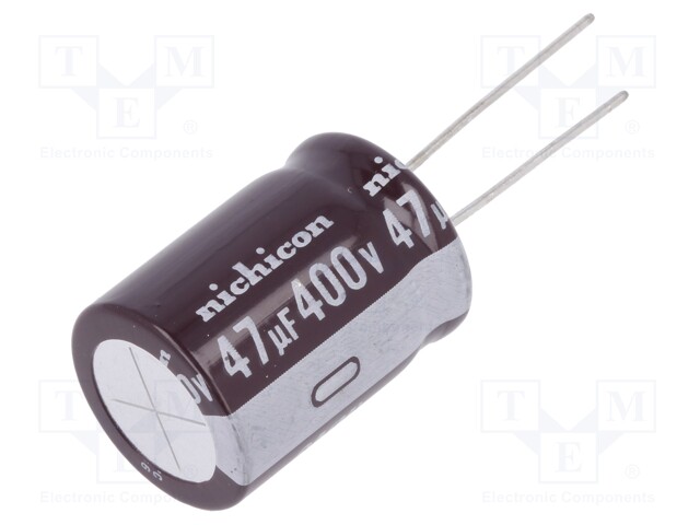 Capacitor: electrolytic; THT; 47uF; 400VDC; Ø18x25mm; Pitch: 7.5mm