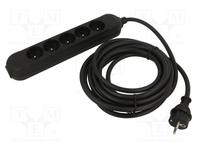Extension lead; 3x1.5mm2; Sockets: 5; PVC; black; 1.5m; 16A; PRO
