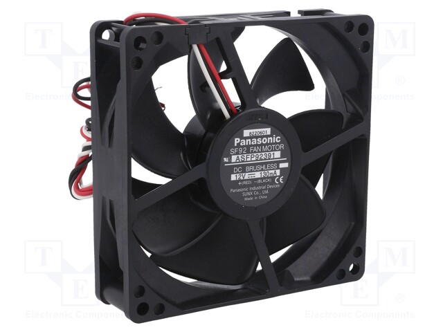 Fan: DC; axial; 12VDC; 92x92x25mm; 67.8m3/h; 25dBA; ball bearing