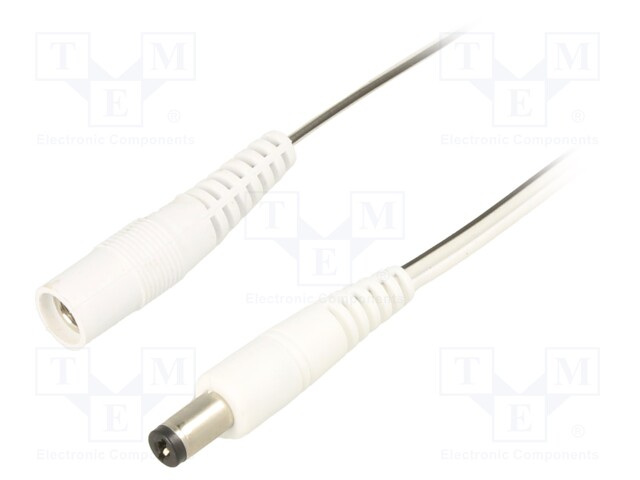 Cable; DC 5,5/2,1 plug,DC 5,5/2,1 socket; straight; 0.5mm2; 2m