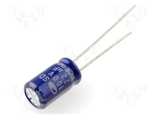 Capacitor: electrolytic; THT; 22uF; 100VDC; Ø6.3x11mm; Pitch: 2.5mm