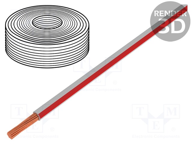 Wire; LiY; stranded; Cu; 0.25mm2; white-red; PVC; 900V; 250m; Class: 5